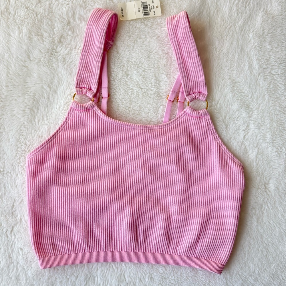 NWT Aerie Seamless Ring Longline Bralette Top Pink, XS